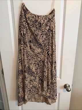 Neutral Animal Print Maxi Skirt with Black Pattern